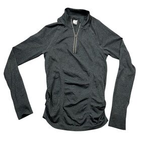 Athleta Small Gray 1/4 Zip Long Sleeve Ruched‎ Side Women's Shirt